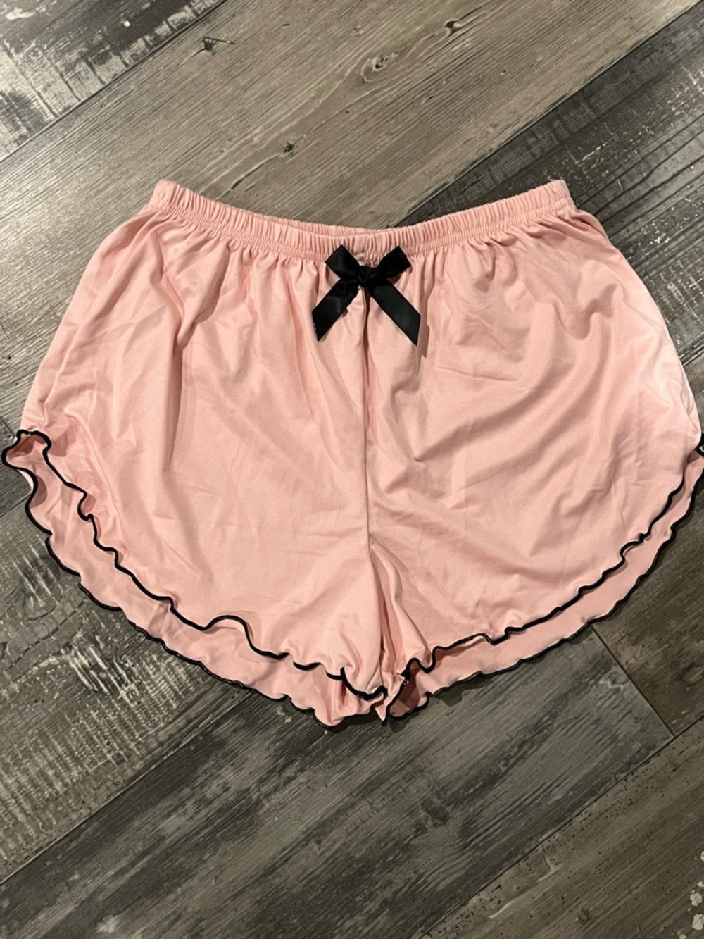 Pink Ruffle Trim Sleep Shorts with Black Bow